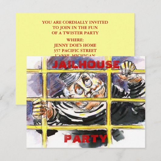JAILHOUSE THEMED INVITATION HOST A POKIE PARTIJ KAART (Voorkant / Achterkant)