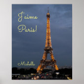 J'aime Paris Eiffeltoren bij nacht Poster (Voorkant)