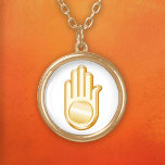 Jain Symbol Goud Vergulden Ketting<br><div class="desc">Gouden Ahimsa symbool van het Jain geloof. Meer producten met dit ontwerp zijn beschikbaar in de hoofdcategorie van deze winkel. Klik op de link of het pictogram in mijn winkel en blader.</div>