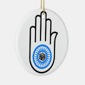 Jainisme Symbool Hand and and Wheel Reading Ahimsa Keramisch Ornament (Rechts)