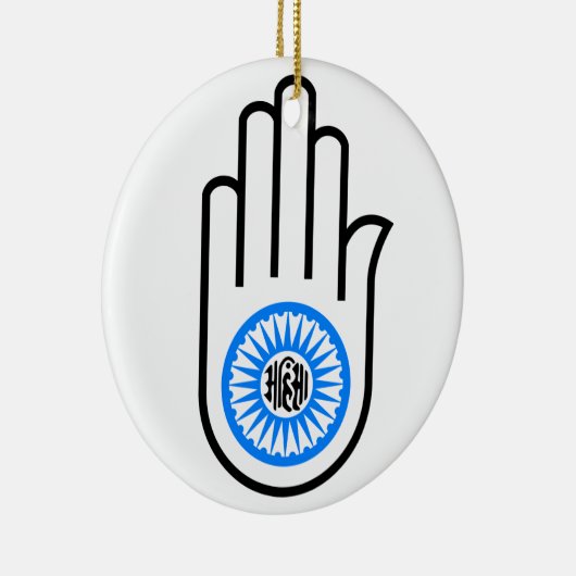 Jainisme Symbool Hand and and Wheel Reading Ahimsa Keramisch Ornament (Rechts)