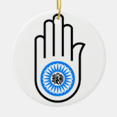 Jainisme Symbool Hand and and Wheel Reading Ahimsa Keramisch Ornament (Voorkant)
