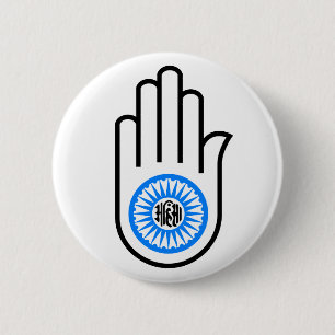 Jainisme Symbool Hand and and Wheel Reading Ahimsa Ronde Button 5,7 Cm