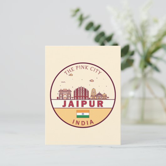 Jaipur India City Skyline Embleem Briefkaart (Staand voorkant)