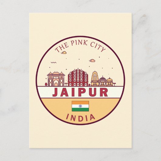 Jaipur India City Skyline Embleem Briefkaart (Voorkant)