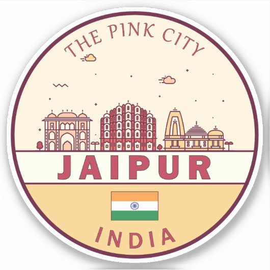 Jaipur India City Skyline Embleem Sticker (Voorkant)