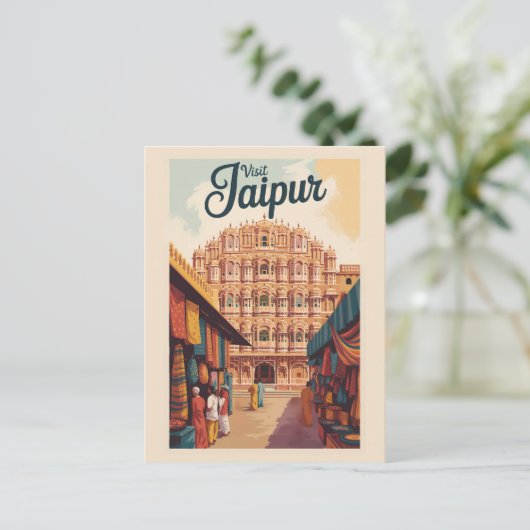 Jaipur India Hawa Mahal Illustratie Reiskunst Briefkaart (Staand voorkant)