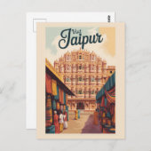 Jaipur India Hawa Mahal Illustratie Reiskunst Briefkaart (Voorkant / Achterkant)