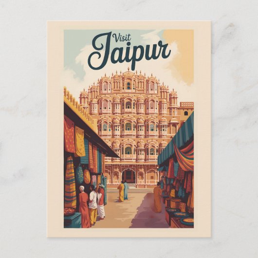 Jaipur India Hawa Mahal Illustratie Reiskunst Briefkaart (Voorkant)