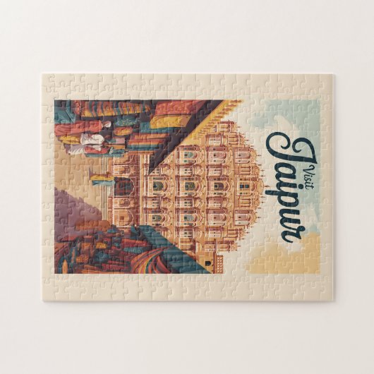 Jaipur India Hawa Mahal Illustratie Reiskunst Legpuzzel (Horizontaal)