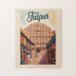Jaipur India Hawa Mahal Illustratie Reiskunst Legpuzzel<br><div class="desc">Jaipur retro vector reisontwerp. Jaipur,  de bruisende hoofdstad van Rajasthan,  staat bekend als de Roze Stad vanwege zijn opvallende terracotta gebouwen en koninklijk erfgoed</div>