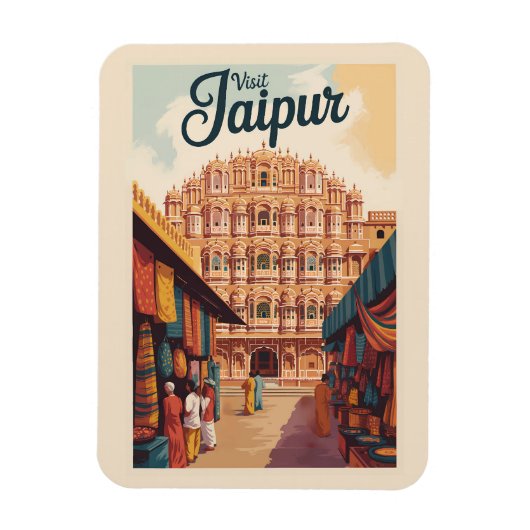 Jaipur India Hawa Mahal Illustratie Reiskunst Magneet (Verticaal)