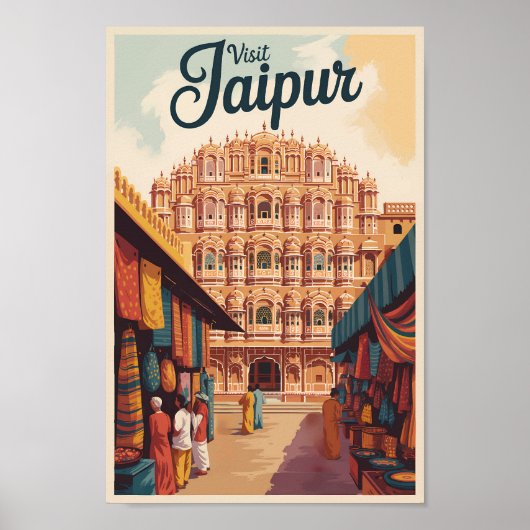Jaipur India Hawa Mahal Illustratie Reiskunst Poster (Voorkant)