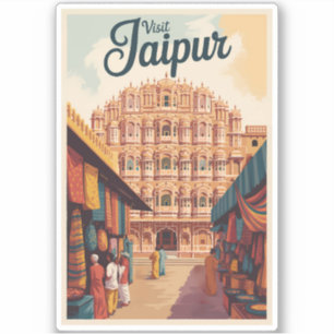 Jaipur India Hawa Mahal Illustratie Reiskunst Sticker