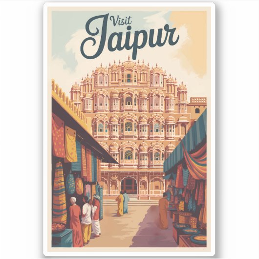 Jaipur India Hawa Mahal Illustratie Reiskunst Sticker (Voorkant)