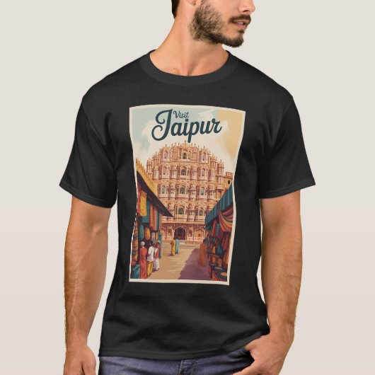 Jaipur India Hawa Mahal Illustratie Reiskunst T-shirt (Voorkant)