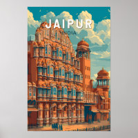 Jaipur India Illustratie Reis Kunst Vintage