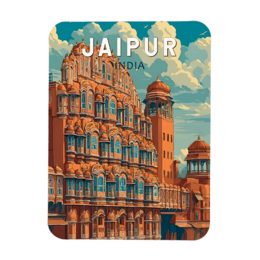 Jaipur India Illustratie Reizen Art Vintage Magneet (Verticaal)
