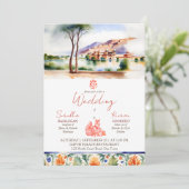 Jaipur paleis waterverf Indiase bruiloft sjabloon Kaart (Staand voorkant)