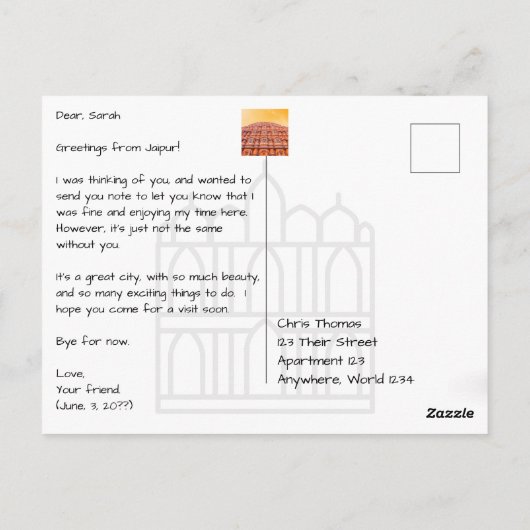 Jaipur Stad Plaats in Jaipur India Briefkaart (Achterkant)