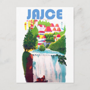 Jajce, watervallen Bosnië, Joegoslavië, vintage Briefkaart