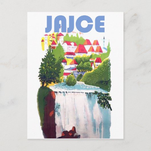 Jajce, watervallen Bosnië, Joegoslavië, vintage Briefkaart (Voorkant)
