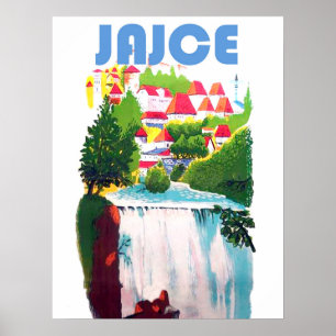 Jajce, watervallen Bosnië, Joegoslavië, vintage Poster
