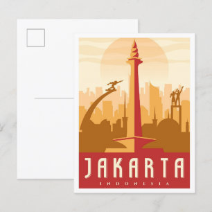 Jakarta Indonesia Art Vintage Travel Illustratie Briefkaart