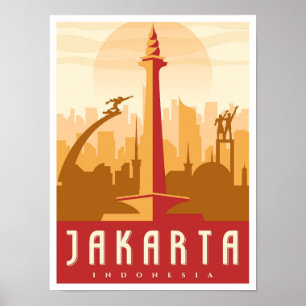 Jakarta Indonesia Art Vintage Travel Illustratie Poster