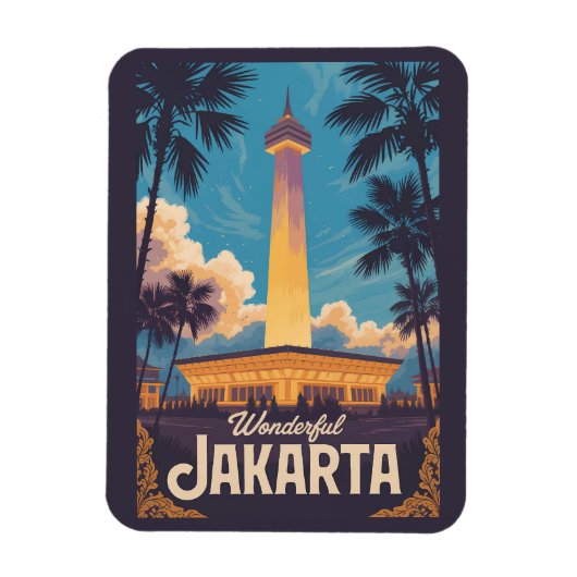 Jakarta Indonesia Illustration Travel Art Vintage Magneet (Verticaal)