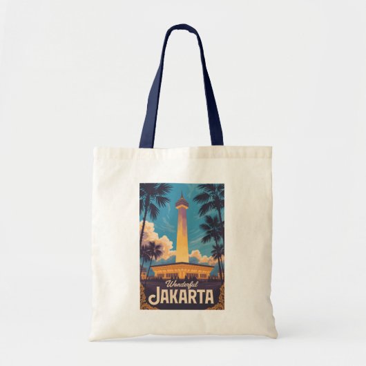 Jakarta Indonesia Illustration Travel Art Vintage Tote Bag (Voorkant)