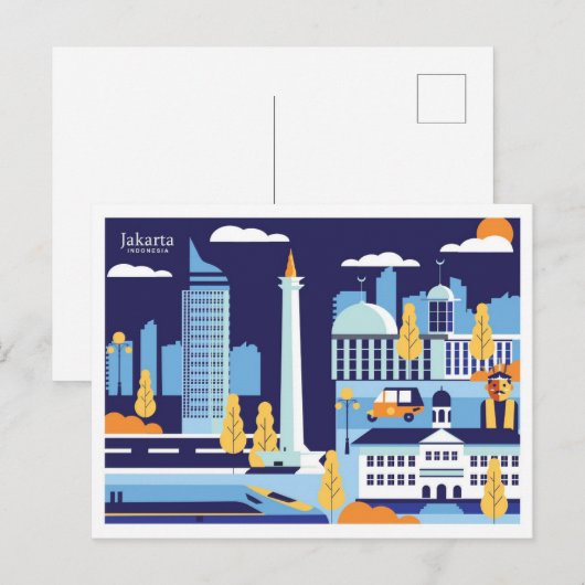 Jakarta Indonesia travel place illustration Briefkaart (Voorkant / Achterkant)