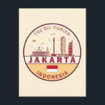 Jakarta Indonesië City Skyline Embleem Briefkaart<br><div class="desc">Jakarta minimalistisch,  kleurrijk kunstontwerp met monumenten en bezienswaardigheden van de stad in Indonesië.</div>