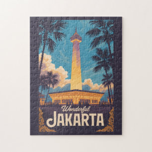 Jakarta Indonesië Illustratie Reis Kunst Vintage Legpuzzel