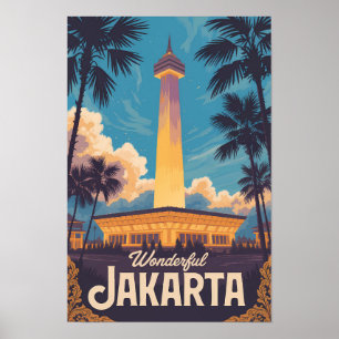 Jakarta Indonesië Illustratie Reis Kunst Vintage Poster