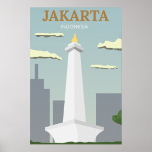 Jakarta Indonesië Monas Vintage Reis Kunst Poster