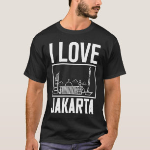 Jakarta Indonesië Stad Silhouet Kaart Reizen T-shirt