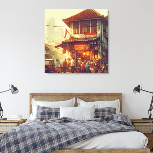 Jakarta Street Coffee Shop Canvas Afdruk (Insitu (Slaapkamer))