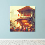 Jakarta Street Coffee Shop Canvas Afdruk (Insitu (Houten vloer))