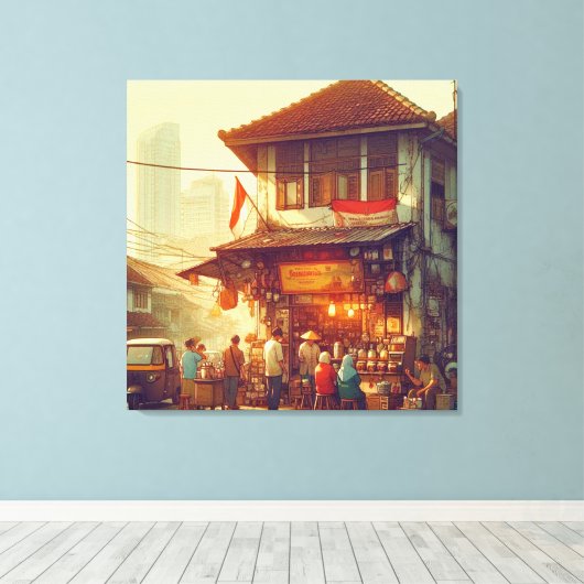 Jakarta Street Coffee Shop Canvas Afdruk (Insitu (Houten vloer))