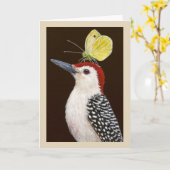 Jake het wenskaart van de rode buikspecht kaart (Gele Bloem)