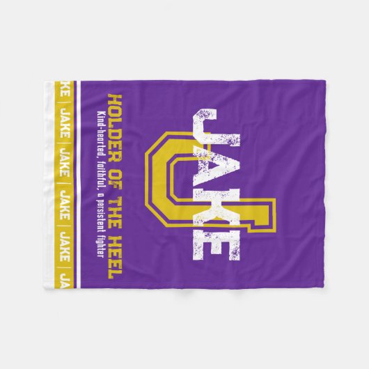 Jake: sportmonogram paars goud fleece deken (Voorkant (Horizontaal))