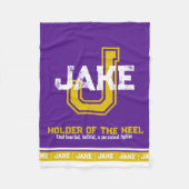Jake: sportmonogram paars goud fleece deken (Voorkant)