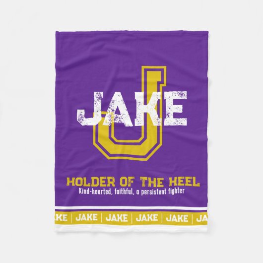 Jake: sportmonogram paars goud fleece deken (Voorkant)