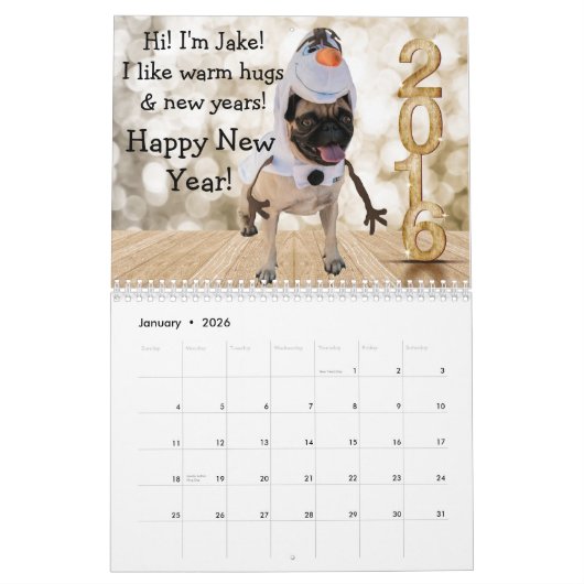 Jake the Adventure Pug 2016 Calendar Kalender (Jan 2026)