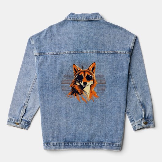 Jakhals met zonnebril in de zonsondergang cadeau i denim jacket (Achterkant)