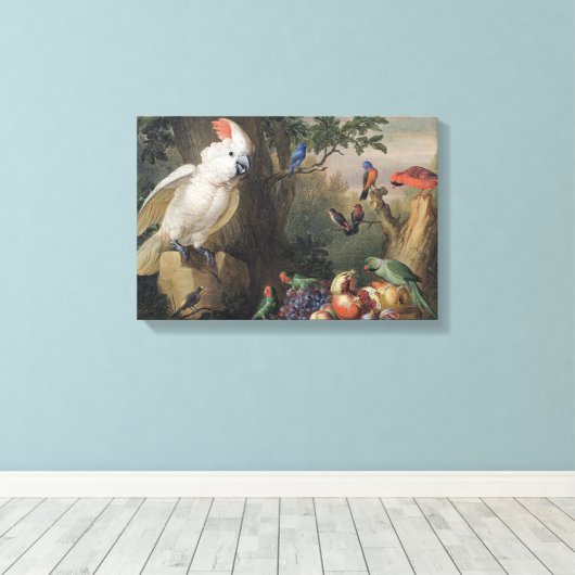 Jakob Bogdani Birds and Fruit in a Landscape Canvas Afdruk (Insitu (Houten vloer))