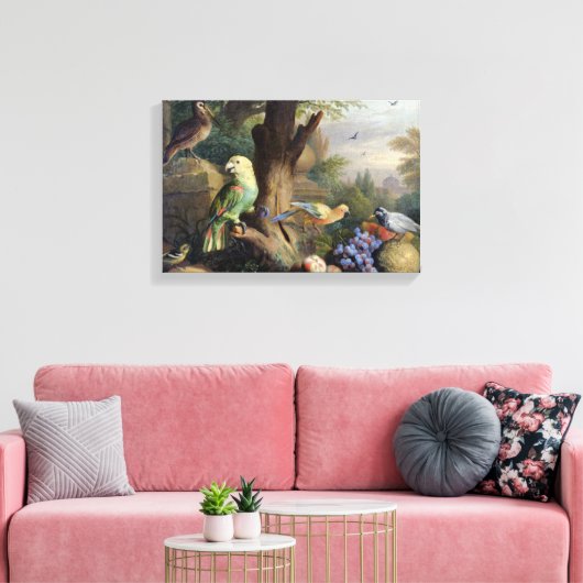 Jakob Bogdani Birds and Fruit in a Landscape Canvas Afdruk (Insitu (Woonkamer))