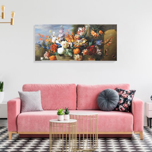 Jakob Bogdani Tulips Peonies and other Flowers in Canvas Afdruk (Insitu (Woonkamer))