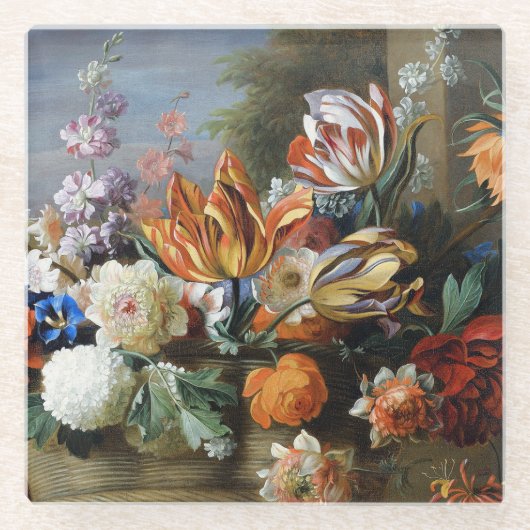 Jakob Bogdani Tulips Peonies en andere bloemen Glazen Onderzetter (Voorkant)